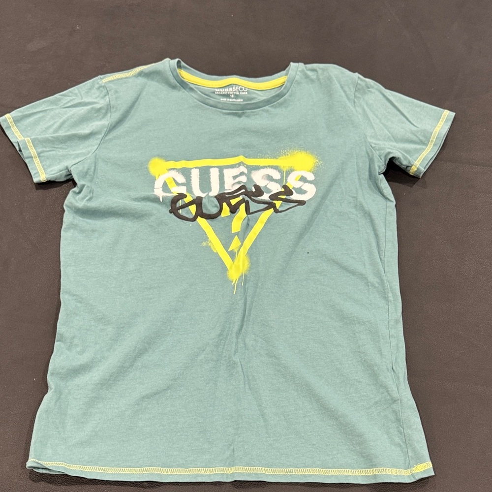 GUESS Kids Teal and Yellow Logo Tee